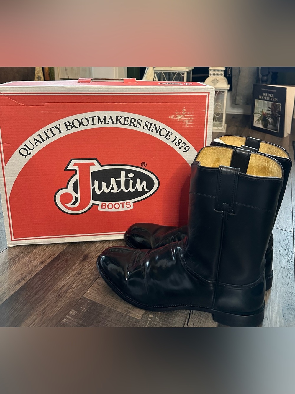 Justin Classic Black Leather Roper Cowboy Boots Style 3133 Men's Size 13 D